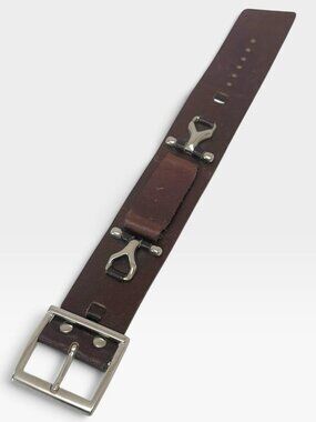 Wide Band Watchband Brown Saddle Leather Western Horsebit Equestrian Biker